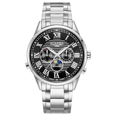 Szwajcarski elegancki zegarek męski Roamer Superior Moonphase II 513821 41 85 50