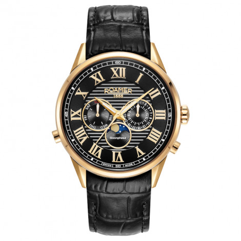 Szwajcarski elegancki zegarek męski Roamer Superior Moonphase II 513821 48 85 05