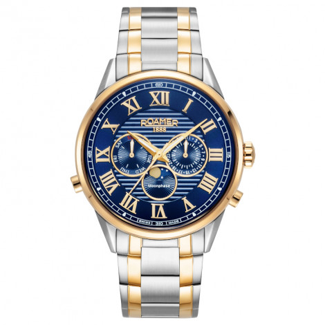 Szwajcarski elegancki zegarek męski Roamer Superior Moonphase II 513821 47 45 50