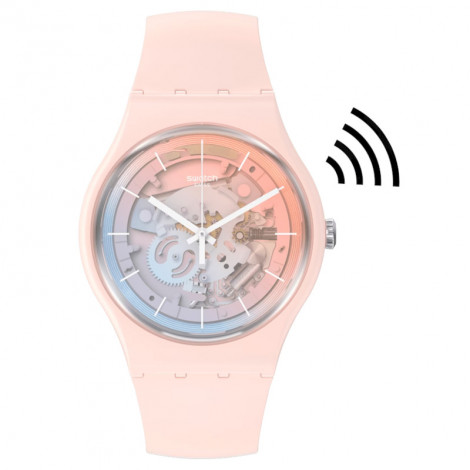 Modowy zegarek damski Swatch FLEETINGLY PINK PAY! SO32P103-5300