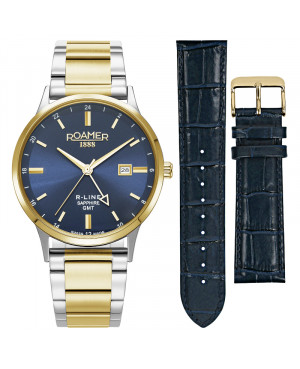 Szwajcarski elegancki zegarek męski Roamer R-Line GMT 990987 47 45 05