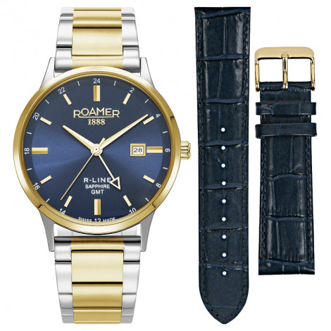 Szwajcarski elegancki zegarek męski Roamer R-Line GMT 990987 47 45 05