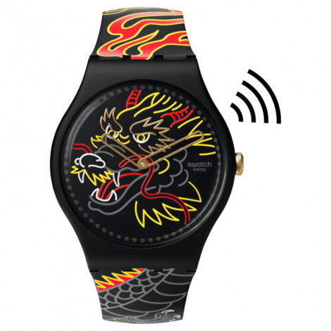 Szwajcarski modowy zegarek Swatch Dragon In Wind PAY! SO29Z137-5300