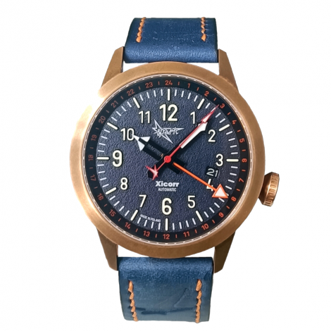 Polski elegancki zegarek męski Xicorr Spark GMT "Novax" Bronze Edycja Limitowana X0719