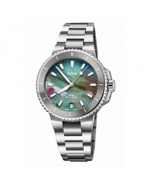Szwajcarski zegarek damski do nurkowania Oris Aquis Date Upcycle 01 733 7792 4150-07 8 19 05P