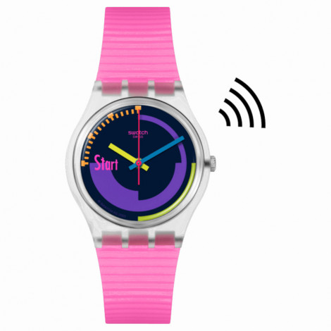 Szwajcarski modowy zegarek Swatch Neon Pink Podium Pay! SO28K112-5300