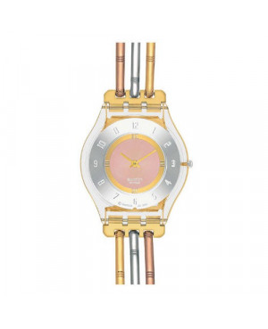 Szwajcarski, modowy zegarek damski SWATCH Skiny Classic SFK240A TRI-GOLD