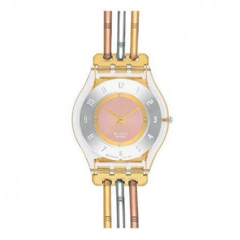 Szwajcarski, modowy zegarek damski SWATCH Skiny Classic SFK240A TRI-GOLD