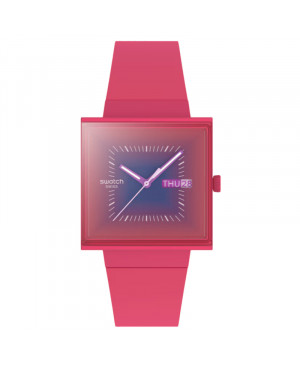 Szwajcarski modowy zegarek unisex Swatch Squarely Berry SO34R700