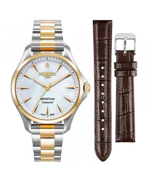 Szwajcarski elegancki zegarek damski Roamer Sportiva Diamond 865847 47 20 50