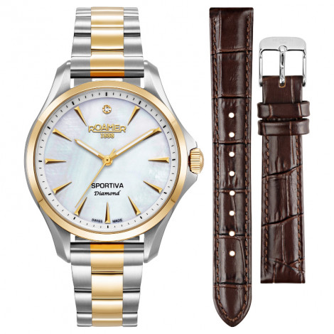 Szwajcarski elegancki zegarek damski Roamer Sportiva Diamond 865847 47 20 50