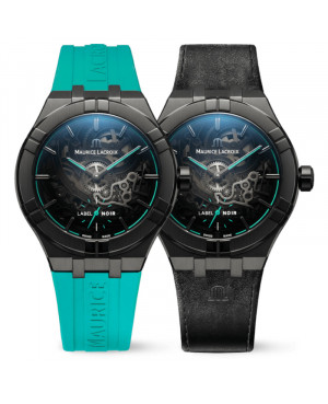 Szwajcarski elegancki zegarek męski MAURICE LACROIX Aikon Automatic Skeleton Label Noir AI6028-DLB0B-030-H