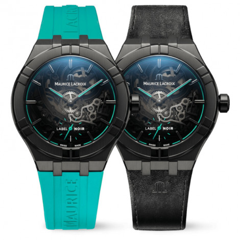 Szwajcarski elegancki zegarek męski MAURICE LACROIX Aikon Automatic Skeleton Label Noir AI6028-DLB0B-030-H