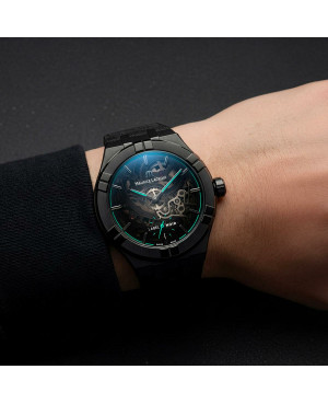 Szwajcarski elegancki zegarek męski MAURICE LACROIX Aikon Automatic Skeleton Label Noir AI6028-DLB0B-030-H
