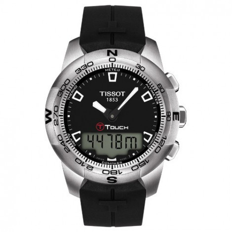 Szwajcarski, sportowy zegarek męski TISSOT T-TOUCH II T047.420.17.051.00 (T0474201705100) na czarnym kauczukowym pasku