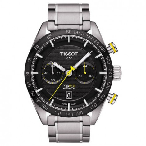 Szwajcarski, sportowy zegarek  męski TISSOT PRS 516 AUTOMATIC CHRONOGRAPH T100.427.11.051.00 (T1004271105100) na bransolecie
