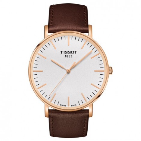 Szwajcarski, klasyczny zegarek męski TISSOT Everytime Large T109.610.36.031.00 (T1096103603100) na brązowym pasku