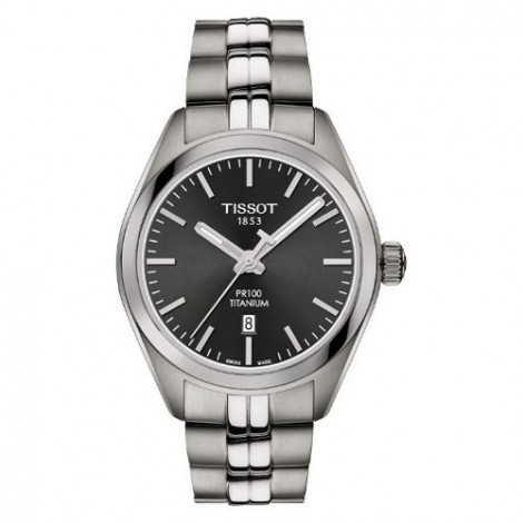 Szwajcarski, klasyczny zegarek damski TISSOT PR 100 Lady Titanium T101.210.44.061.00 (T1012104406100) na bransolecie