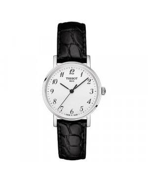 Szwajcarski, klasyczny zegarek damski TISSOT EVERYTIME SMALL T109.210.16.032.00 (T1092101603200) na czarnym skórzanym pasku