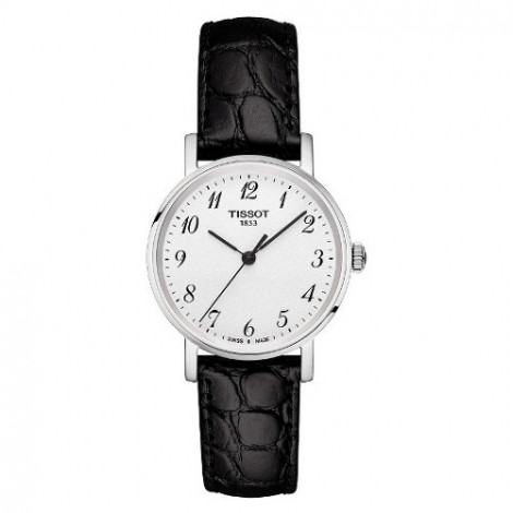 Szwajcarski, klasyczny zegarek damski TISSOT EVERYTIME SMALL T109.210.16.032.00 (T1092101603200) na czarnym skórzanym pasku