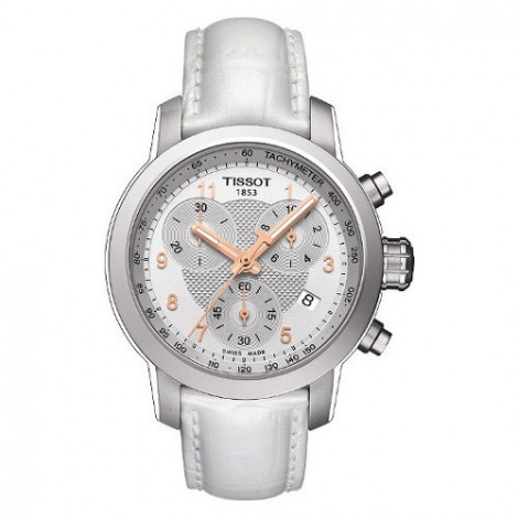 Szwajcarski, sportowy zegarek damski TISSOT PRC 200 LADY CHRONO T055.217.16.032.01 (T0552171603201) na skórzanym pasku