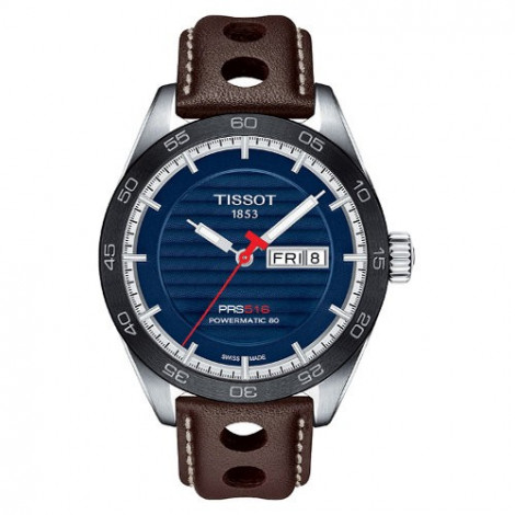 Szwajcarski, sportowy zegarek męski TISSOT PRS 516 POWERMATIC 80 T100.430.16.041.00 (T1004301604100) z niebieska tarczą
