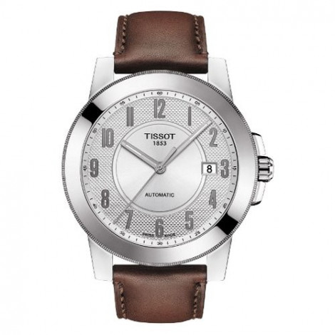 Szwajcarski, klasyczny zegarek męski TISSOT GENTLEMAN SWISSMATIC T098.407.16.032.00 (T0984071603200) na brązowym pasku