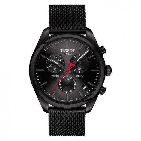 Szwajcarski, sportowy zegarek męski TISSOT PR 100 CHRONOGRAPH T101.417.33.051.00 (T1014173305100) na bransolecie typu mesh