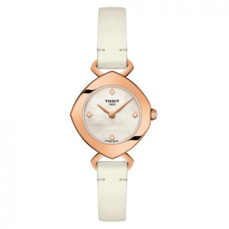 Szwajcarski, elegancki zegarek damski TISSOT FEMINI-T T113.109.36.116.00 (T1131093611600) na pasku z diamentami